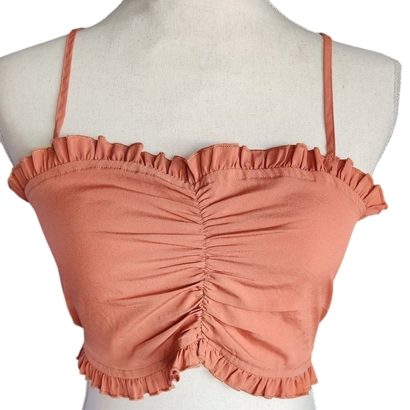Urban Outfitters Orange Ruffle Crop Spaghetti Strap Top Women's M NWT - Picture 1 of 9